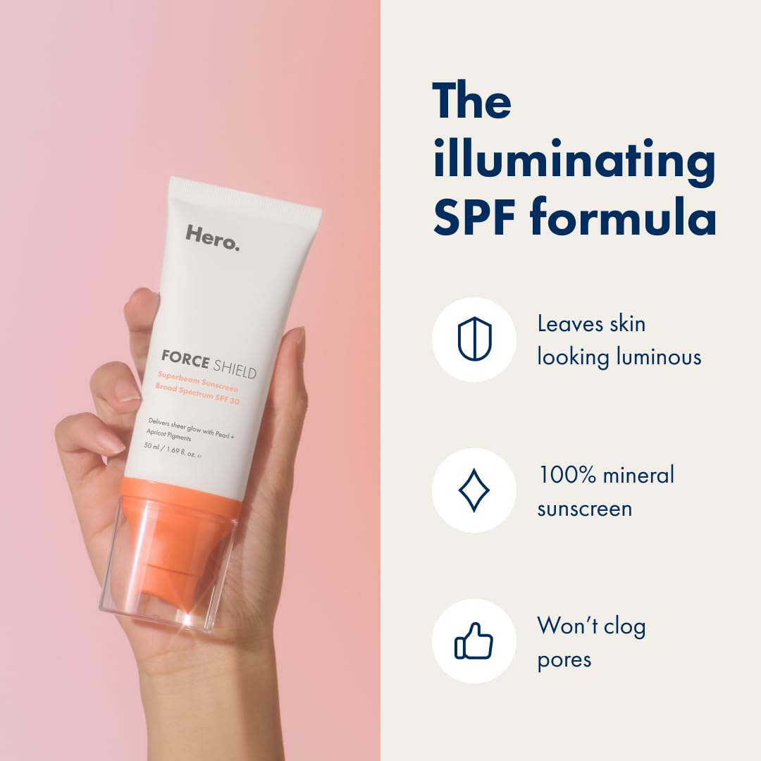 Force Shield Superlight Apricot Sunscreen od Hero Cosmetics - szerokie spektrum codziennego mineralnego kremu przeciwsłonecznego SPF 30 z pigmentami morelowymi (50 ml)_voghion.com