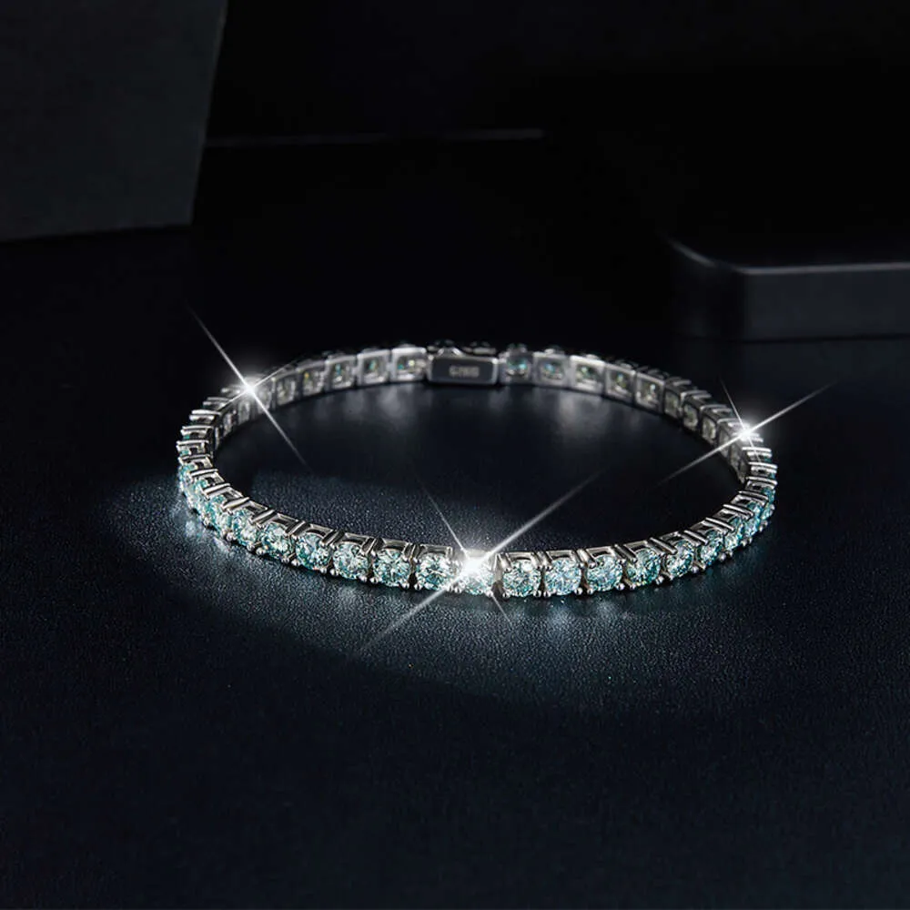 wholesale Blue Green Tennis Chain 4mm 5mm Sterling Sier Iced Out Moissanite Bracelet_voghion.com