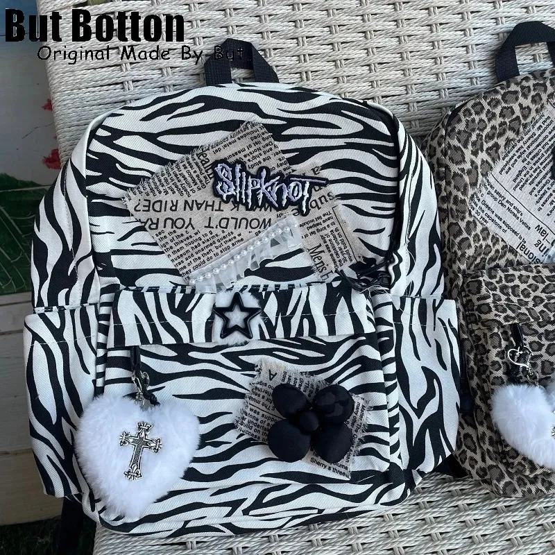 Zebra-Drock Leopard-Drock Leinwand séiss cool Spice Girl Schüler Schoultasch mat grousser Kapazitéit Y2K Millennium 241028_voghion.com
