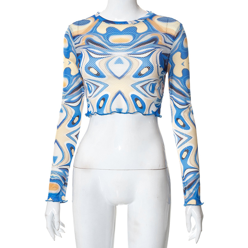 D22TP354 Autunno Nuovo 2024 Girocollo Maglione Manica Lunga Maglia Stampata Ombelico Aperto Top T-shirt Donna_voghion.com