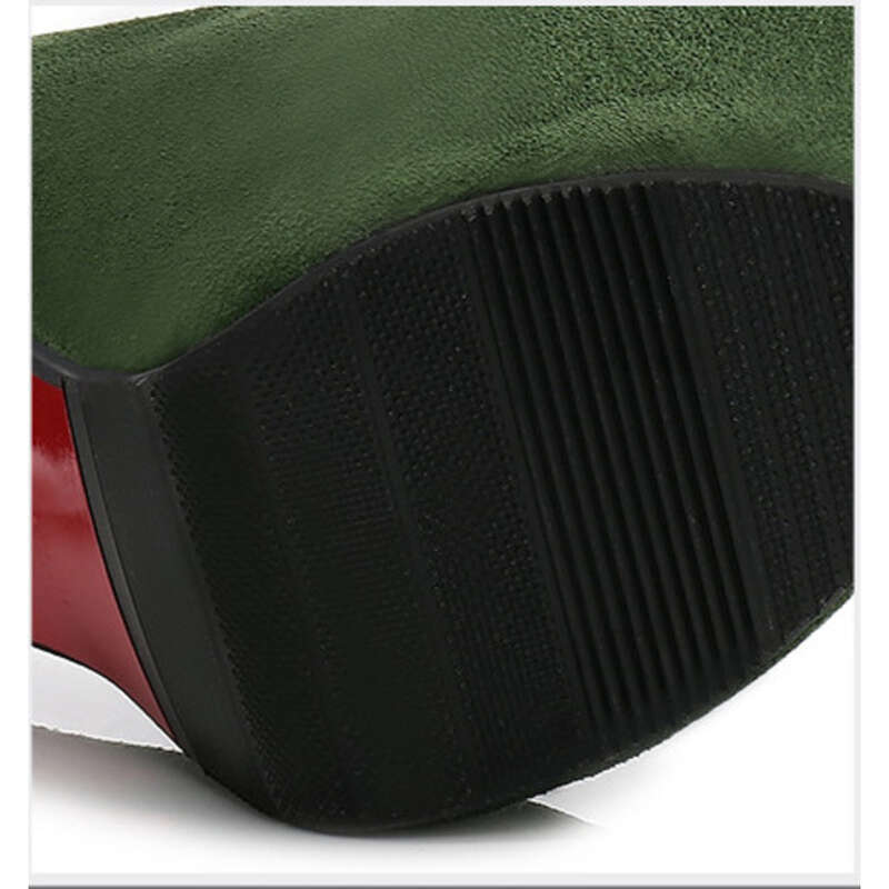 913-86 Printemps et Automne Tête Ronde Plateforme Imperméable Hentian Talon Haut En Daim Bouche Peu Profonde Clou De Perle Unique Femmes_voghion.com