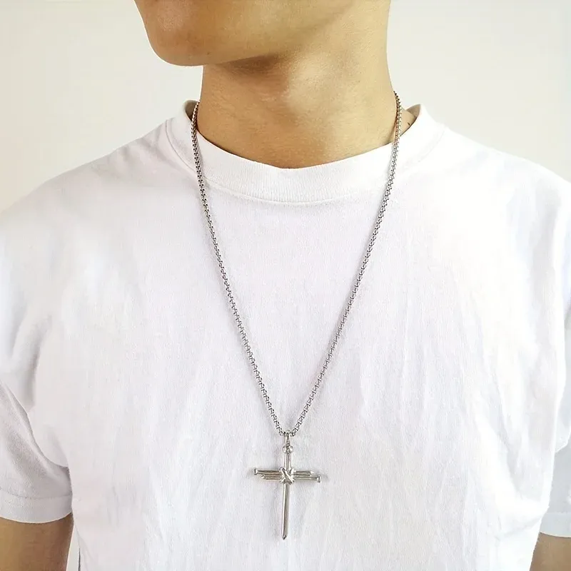 Colliers pendentifs Funky Easter Stripe Cross Collier cool pour hommes Accessoires de mode tendance en acier inoxydable_voghion.com