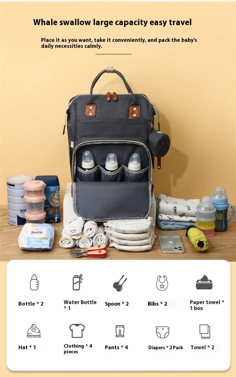 Neue tragbare Wickeltasche für Mutter und Baby mit großem Fassungsvermögen, kann als Umhängetasche bedruckt werden_voghion.com