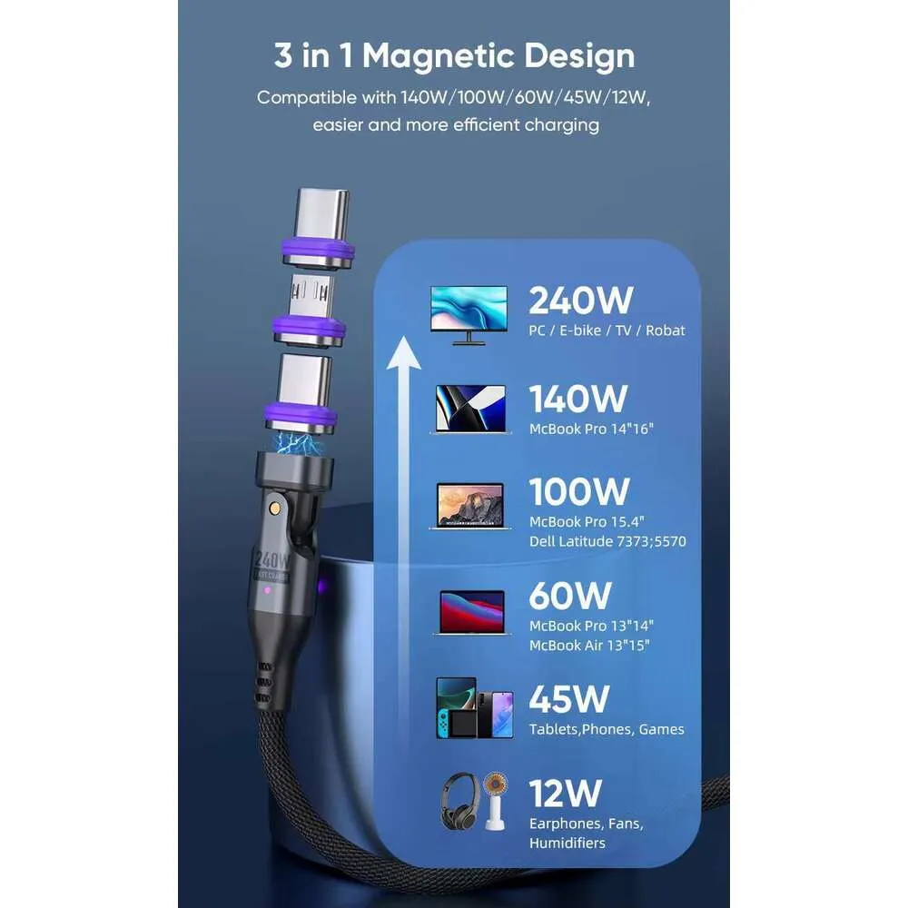 Creative Mobile Phone Accessories Durable Magnetic 3-in-1 Convenient Charger 240 Wc Cable Fast Charging Micro_voghion.com