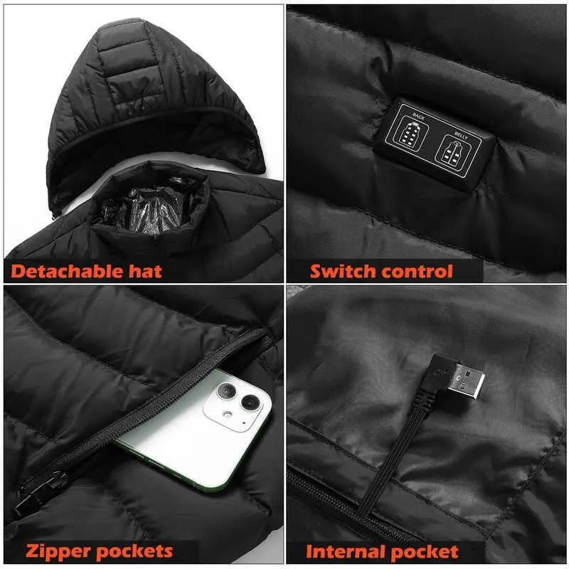 Veste chauffante USB pour homme et femme, 15 zones, chauffage électrique d'extérieur, vêtements de sport chauds_voghion.com