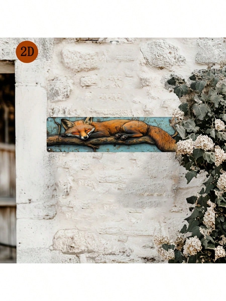1 Stück flaches, zweidimensionales, fuchsförmiges Vintage-Straßenschild aus Aluminium zur Wanddekoration, flaches Design, ideale Raumdekoration_voghion.com