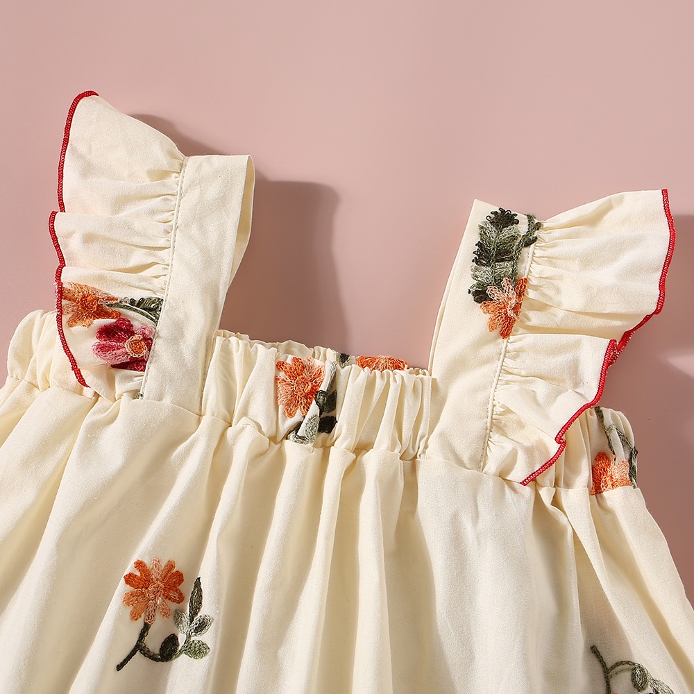 New Baby Girl Cotton Clothes Set Flower Embroidered Top+Red Shorts Summer Kids Clothes_voghion.com