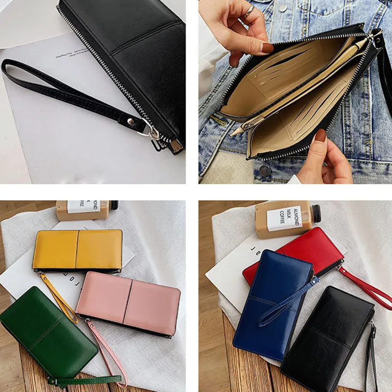Yogodlns Fashion Solid Color Wallet Female PU Leather Handbag Long Zipper Clutch Card Holder Coin Purse Multi-layer_voghion.com
