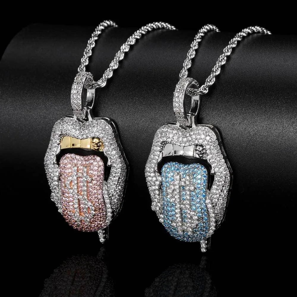 Collier pendentif langue dollar hip hop plaqué or pour homme_voghion.com