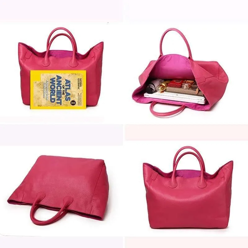 Dames leren tote bag grote schoudertas in geel_voghion.com