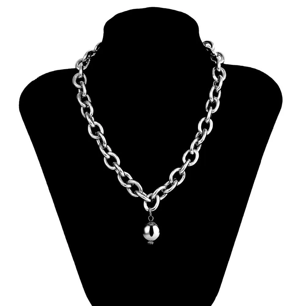 Massive Gliederkette Mit Kugelanhänger Für Damen Halsschmuck_voghion.com