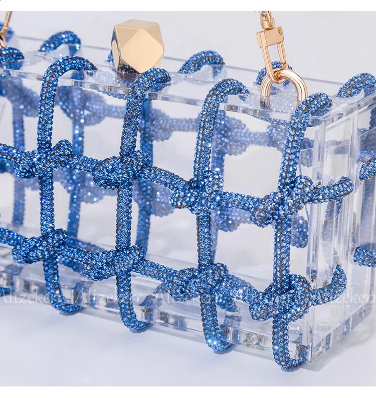 Bolsos de mano de noche con caja de acrílico transparente Dia para mujer, bolsos de mano y carteras de mano con cuerda anudada tejida, para bodas y fiestas_voghion.com