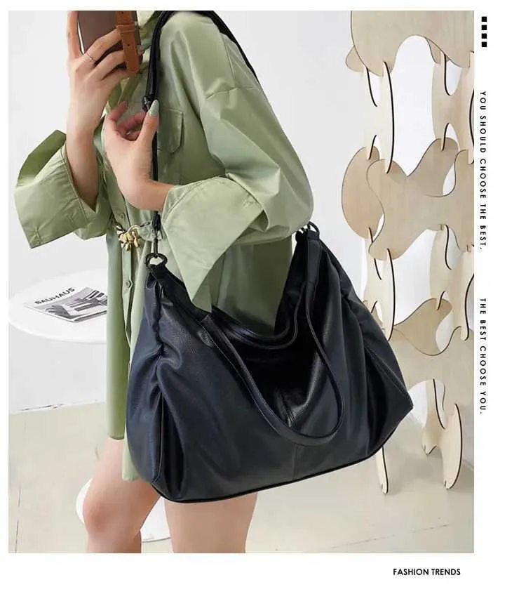 Large black shoulder large homeless shopping solid color high-quality leather cross body handbag womens travel bag_voghion.com