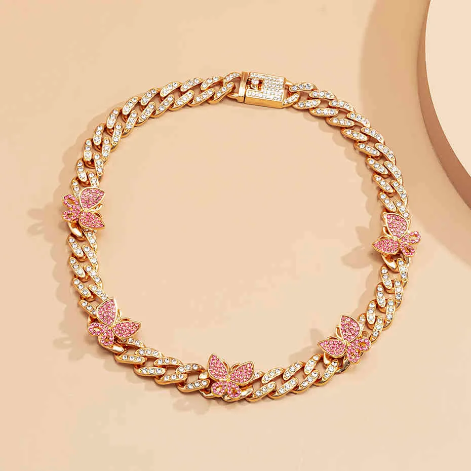 Collana a farfalla punk ghiacciata, 1 pezzo, catena cubana a forma di farfalla, con ciondolo a forma di cuore, stile rapper, bracciale e collane._voghion.com