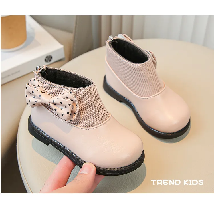 Children's Cotton Winter New Kids Bow Girls Soft Bottom PU Leather Baby Princess Boots Toddler Shoes Size US5.5C-US12.5C_voghion.com