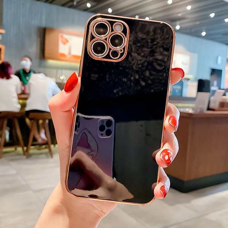 Adatto per 13 custodie per telefoni cellulari, galvanica, bordo dritto, silicone, 12 custodie protettive con foro sottile, lente_voghion.com