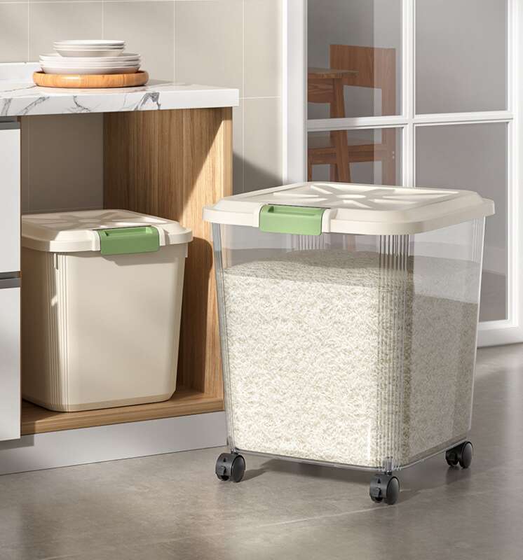 30 Household Bucket Insect And Moisture Resistant Kitchen, Sealed With Wheels, Food Grade 50 Pound Rice Flour Storage_voghion.com