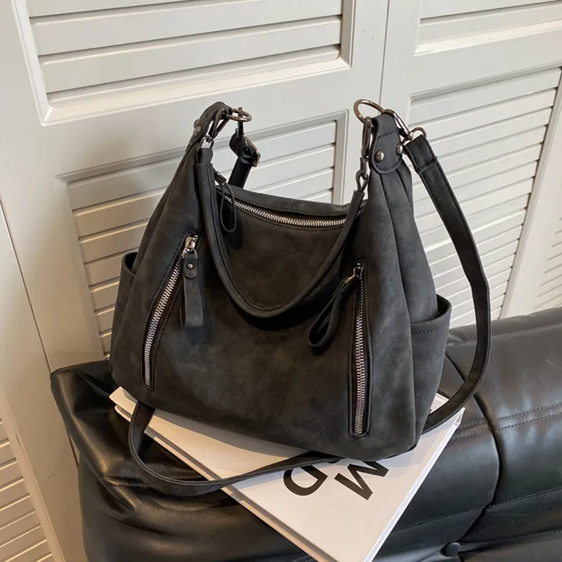 Borsa a tracolla singola da donna con tracolla obliqua di design Borse di grande capacità Hobo retrò in pelle PU opaca_voghion.com