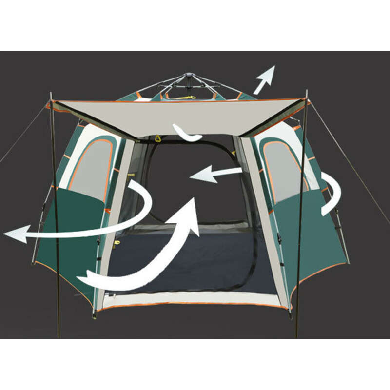 Cort de camping portabil complet automat pentru exterior, hexagonal pliabil, lipici argintiu gros, protecție solară, camping respirabil_voghion.com