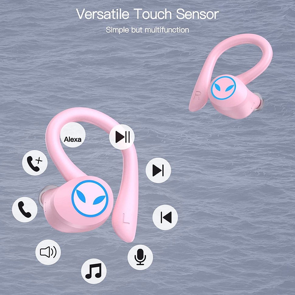 Wireless Sports Headphones,IPX7 Waterproof,Stereo Sound, Built-in Mic Headset in Ear Bluetooth Earphones with Charging Box Pink_voghion.com
