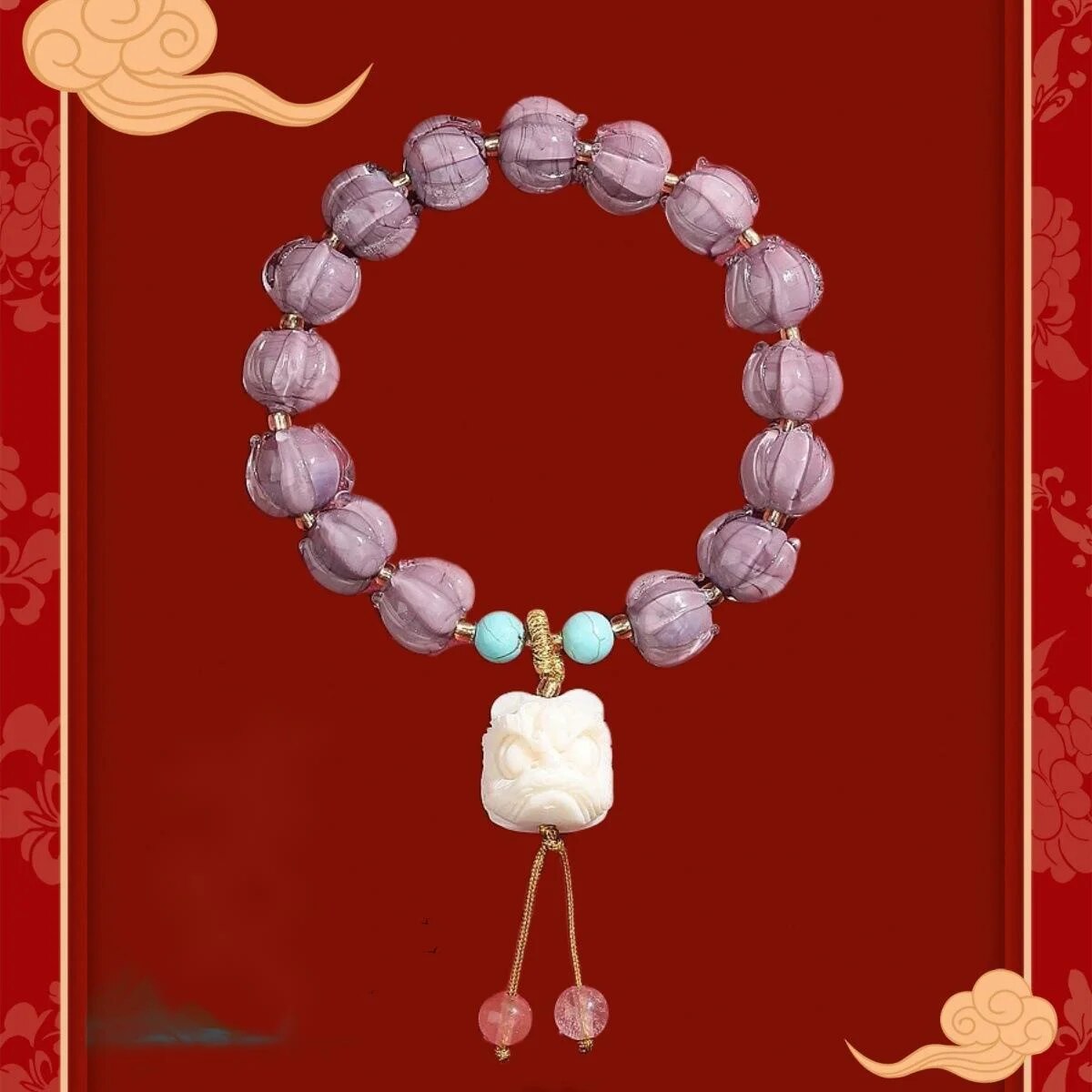 Neuer Tempel im gleichen Stil Dushan Lila Glas Lotus Hand Strang Eisklares Glas Lotus Hand Strang Erwachen Löwe Kulturspiel Hand Strang_voghion.com