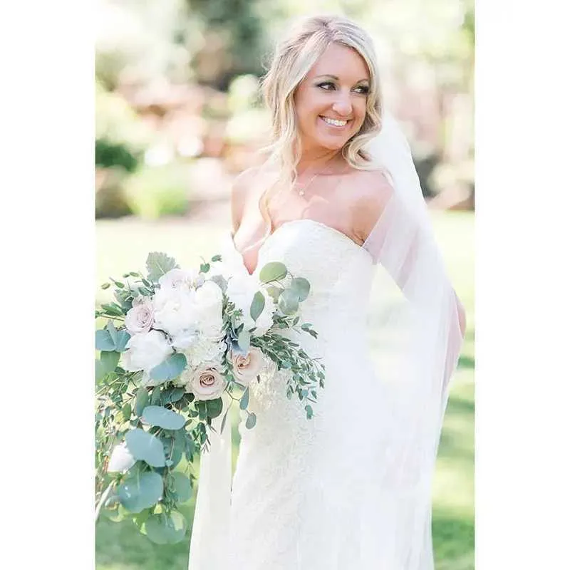 Velo da sposa lungo in tulle con illusione morbida, lunghezza cattedrale, con pettine, elegante e classico da sposa._voghion.com