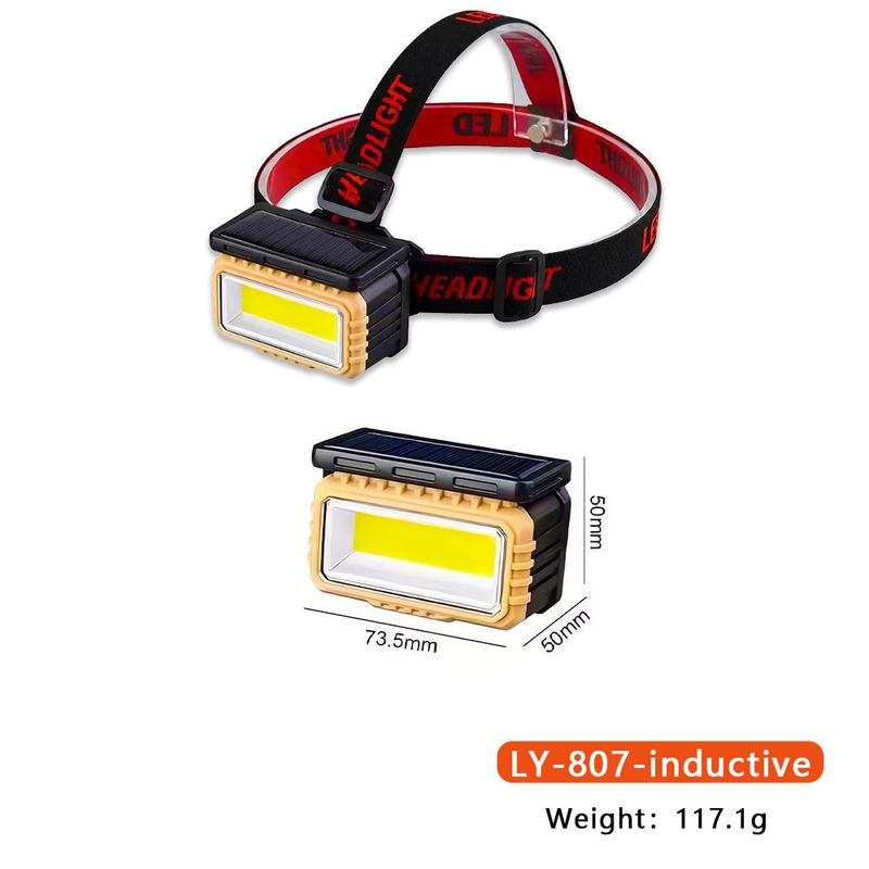 Solar sensor type-c charging LED night fishing running headlight COB red and white power display_voghion.com