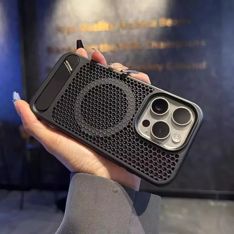 Firm Support Magnetic Case Honeycomb Air Flow Cooling Foldable Stand Wear Proof All IPhone Compatible Shell_voghion.com