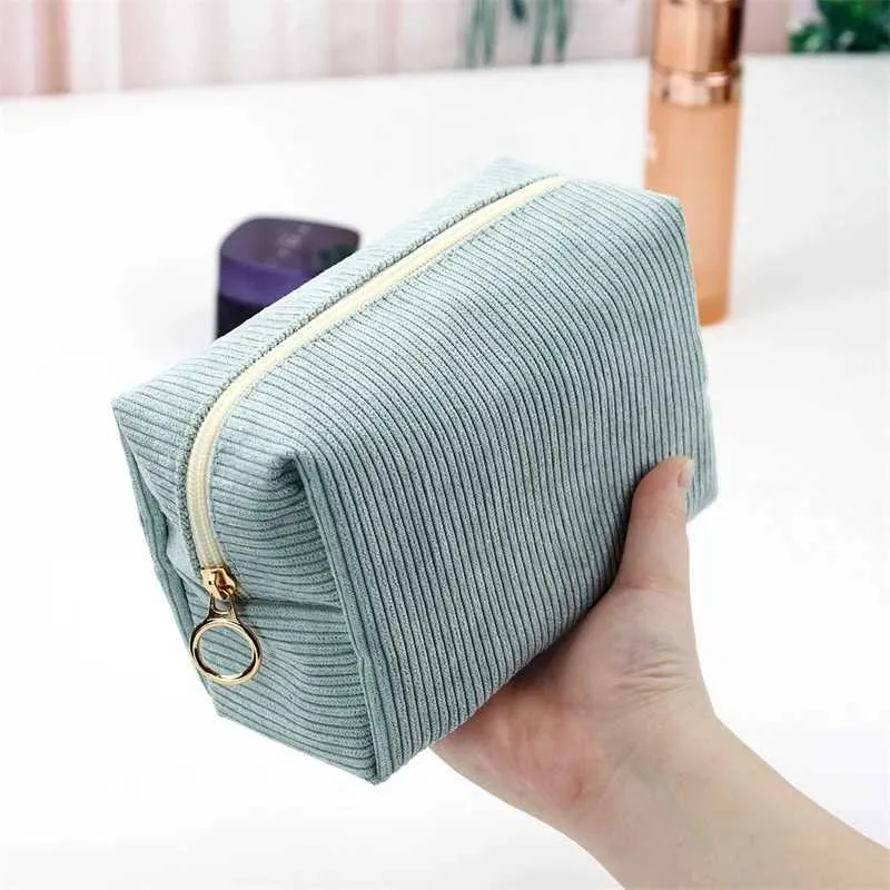Womens Corduroy solid color makeup travel portable face wash storage bag organizer wallet Y241023_voghion.com