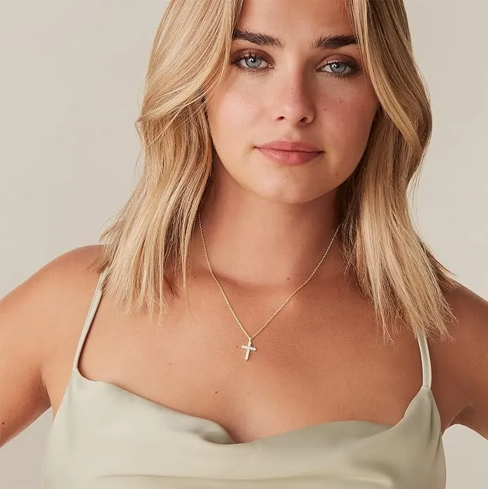 Collana di design placcata in oro 14 carati con ciondolo a croce, collane da donna_voghion.com