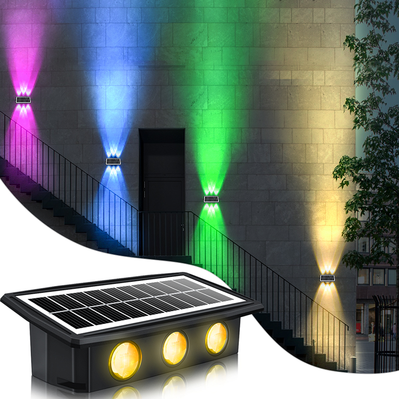 Dekorative Solar-Wandleuchten, automatisches Ein-/Ausschalten, Solar-Garten-Stufenleuchten, IP65, wasserdicht, RGB, Weiß/Warmweiß, Solar-Außenleuchte_voghion.com
