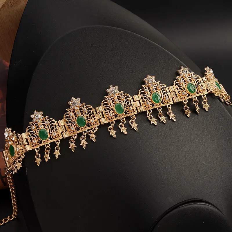 Algerien Hochzeit Schmuck Haar Gold Farbe Kristall Quaste Stirnband Stirn Kette Krone Frauen Geschenke Tiara Bands_voghion.com