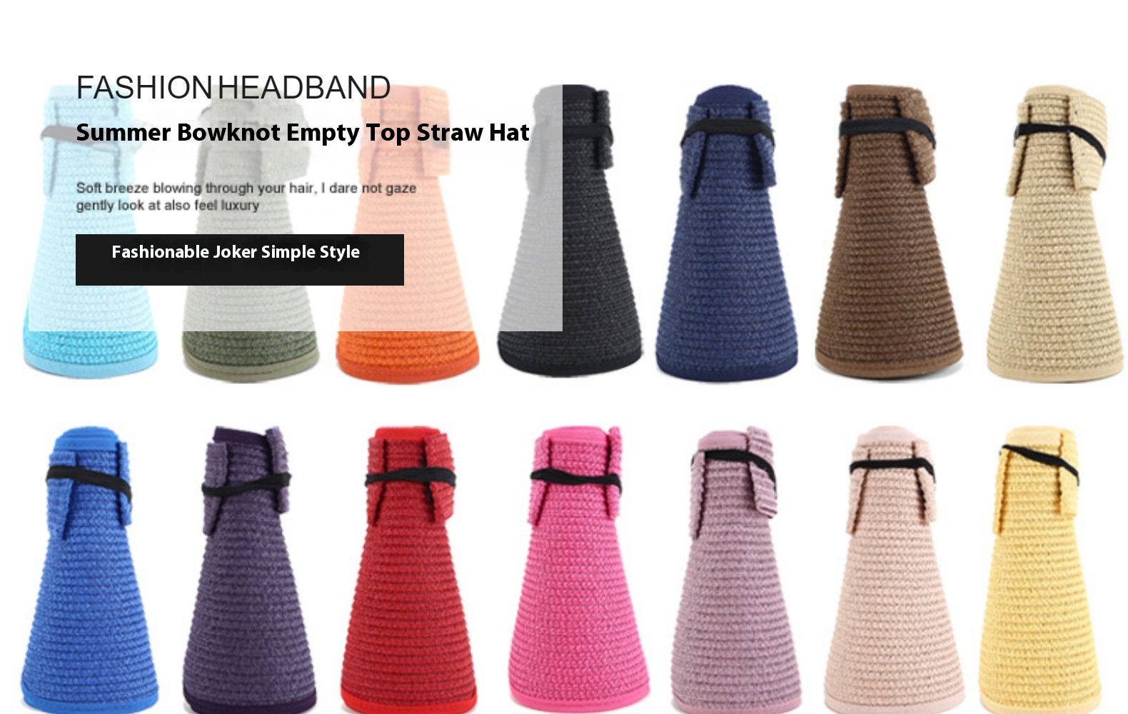 Women's Straw Beach Hat Empty Top Sun Protection Folding Brim_voghion.com