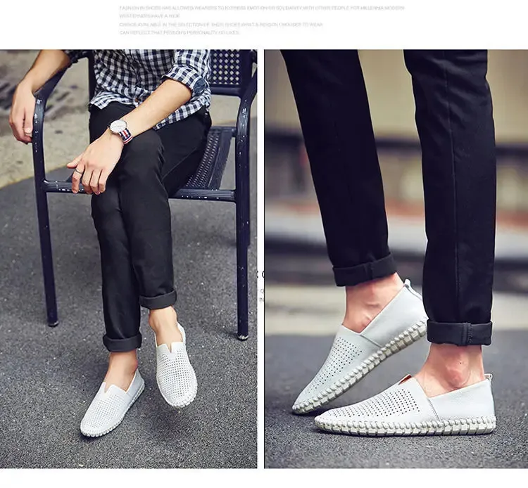 Grande taille 48 49 en cuir véritable plat hommes blanc doux espadrilles décontractées mâle confortable marche conduite chaussures mocassins mocassins_voghion.com