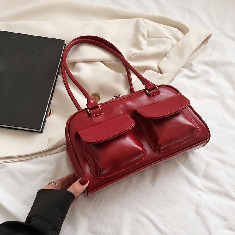 Retro Rot Frauen Schulter Unterarm Taschen PU Leder Multi Damen Satchel Hobo Tasche Luxus Designer Handtasche Weibliche_voghion.com