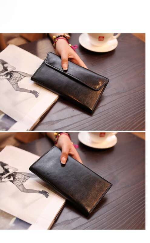 New Long Women's Leather Buckle Simple Business Cowhide Thin Wallet Card Tide_voghion.com
