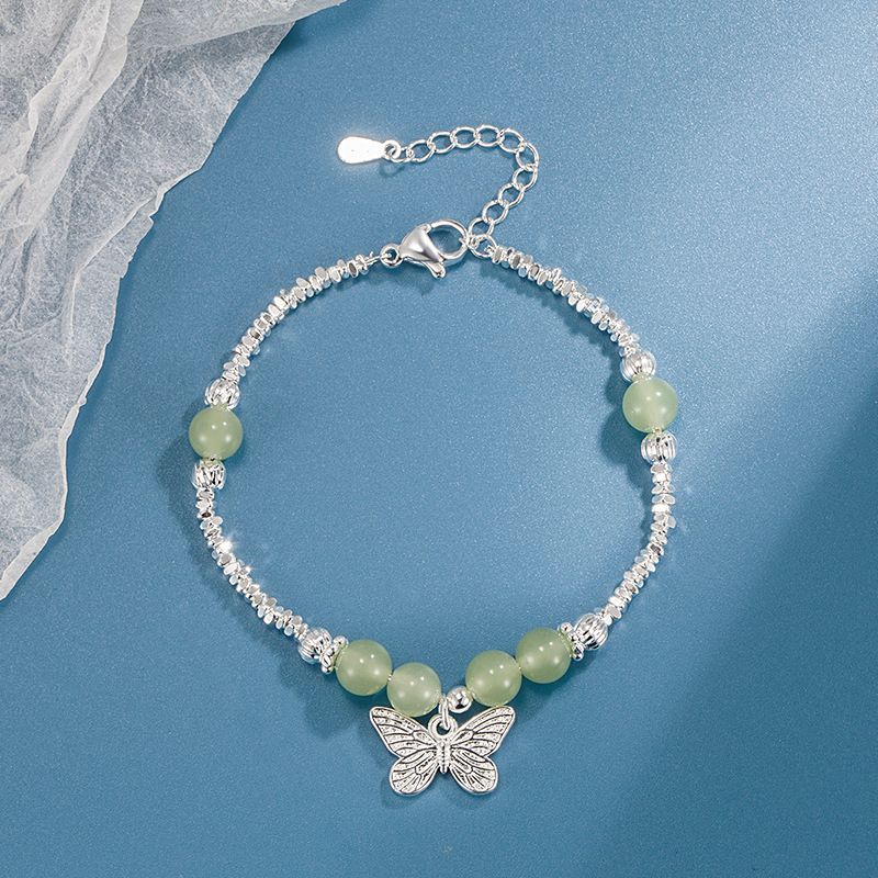 Sterg Sier Kæde Armbånd Hetian Jade Sommerfugl Charm Justerbar Armbånd Armbånd Smykker Tilbehør Til Kvinder Piger_voghion.com