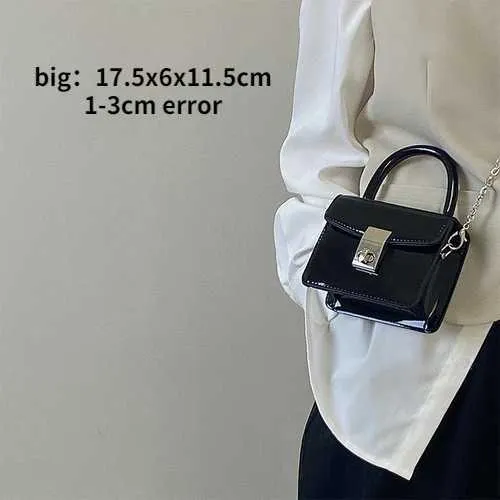 Sac à bandoulière carré pour femme avec petit verrou tendance en cuir verni pour femme_voghion.com