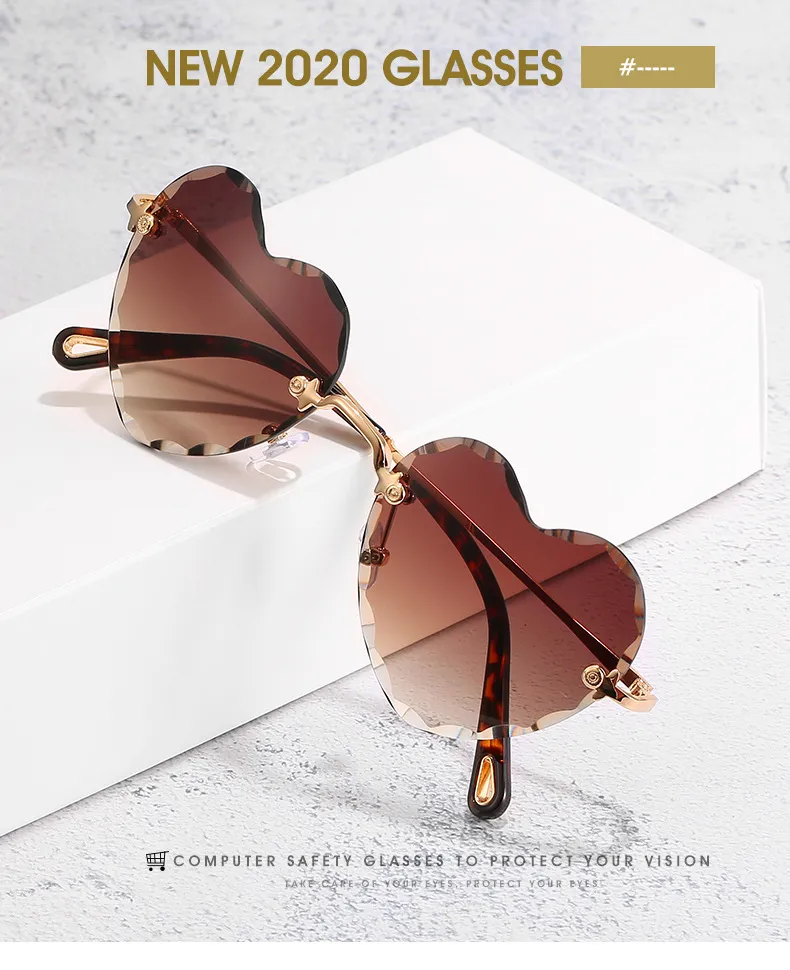 Hartvormige zonnebril dames randloze cat eye designer bril_voghion.com