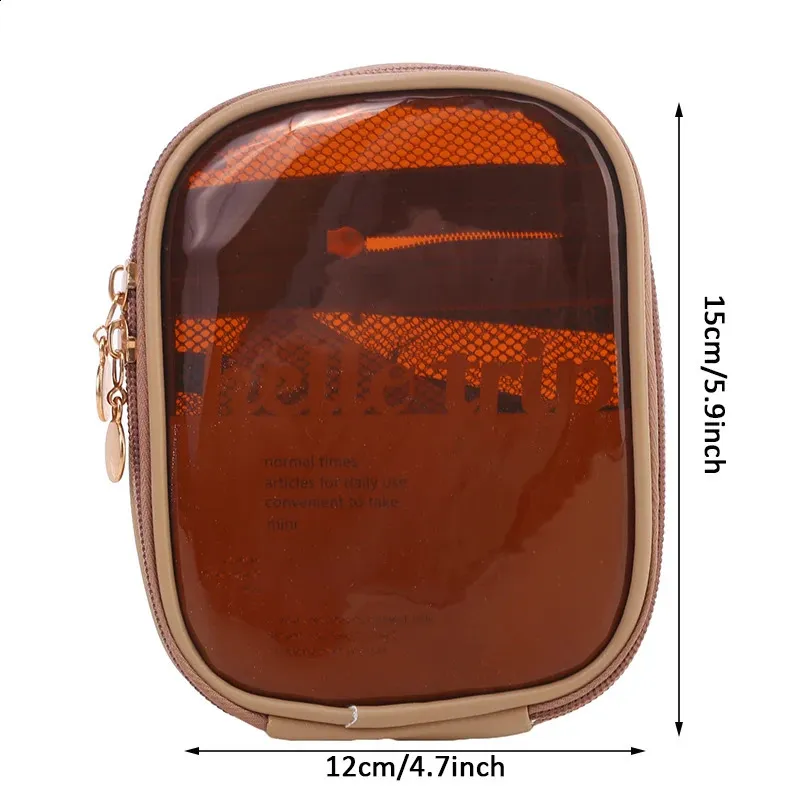Mini organiseur de voyage transparent, petite trousse de maquillage mignonne et preppy, trousse de toilette à fermeture éclair pour cosmétiques, pochette pour pièces de monnaie pour femmes_voghion.com