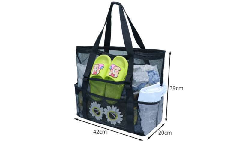 Mesh-Handorganizer, große Kapazität, Bade- und Doppelschulter-Mesh-Schwimm-/Strandtasche, tragbar für Reisen und Körperpflege_voghion.com