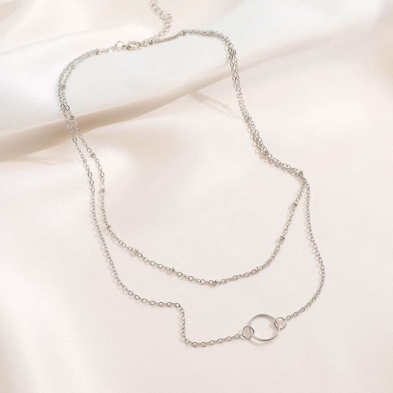 Collier pendentif en forme de cercle avec chaîne de perles en cuivre à double couche et anneau simple rétro pour clavicule_voghion.com