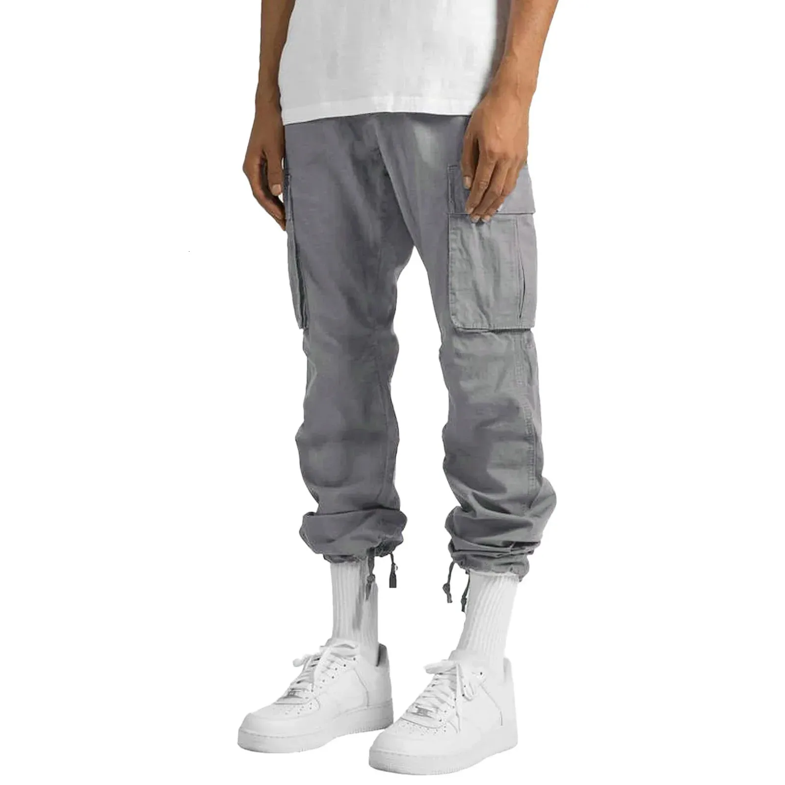 Pantalon cargo pour homme, longueur totale, couleur unie, ample, multi-poches, cordon de serrage, 3XL, 240112_voghion.com