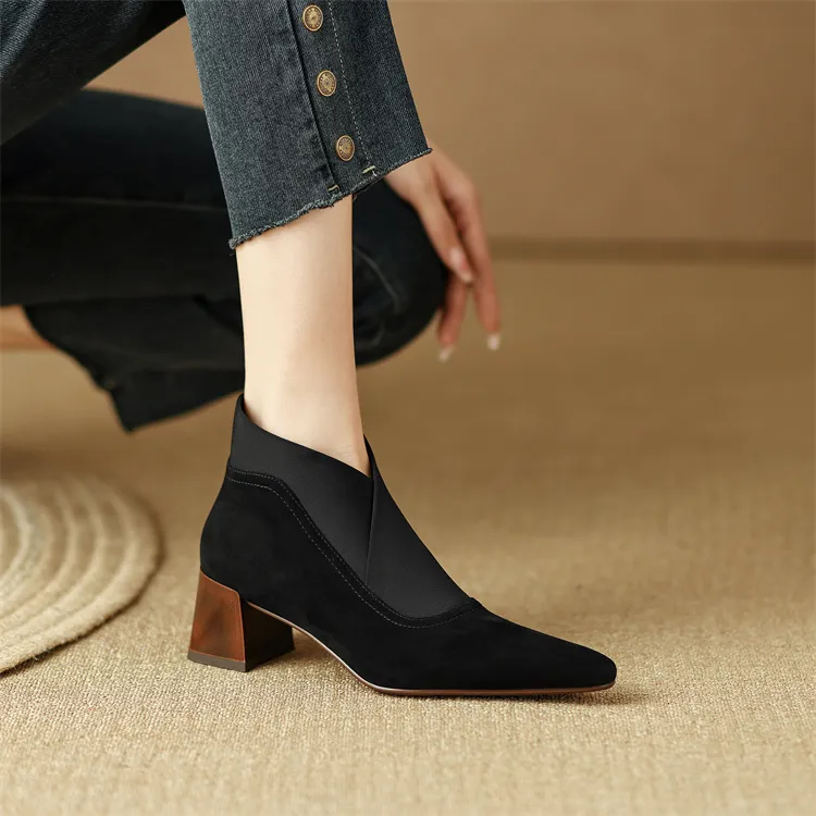 2024 New Spring Square Toe Women Pumps High Women's Heels Party Shoes Retro Kid Suede D074_voghion.com