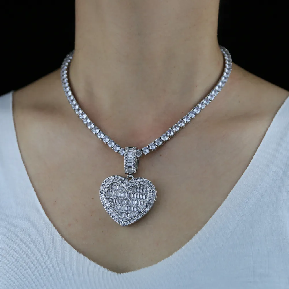Necklaces In Stock Iced Out Bling Women Jewelry 5A White Cubic Zirconia Heart Shaped Pendant Necklace With Tennis Box_voghion.com