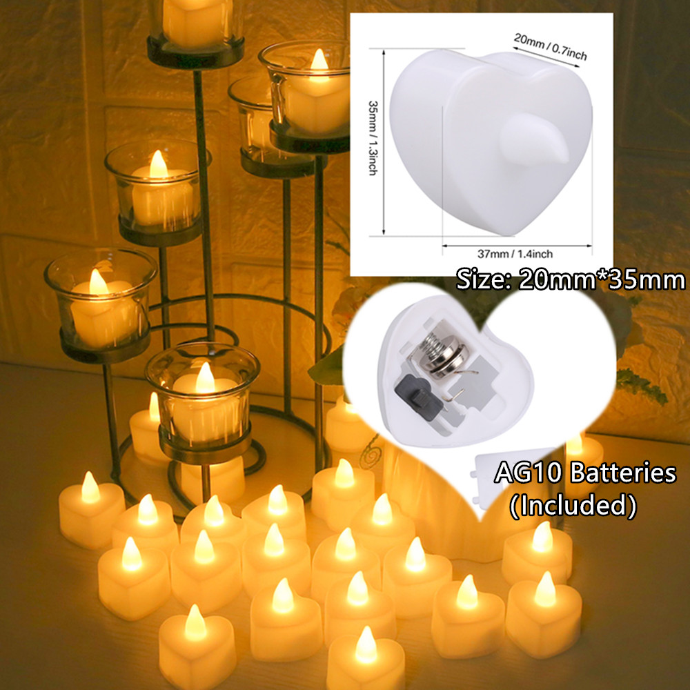 24 Stück Flammenlose LED-Kerzen für Zuhause, Weihnachtsfeier, Hochzeitsdekoration, herzförmige elektronische batteriebetriebene Teelichter_voghion.com