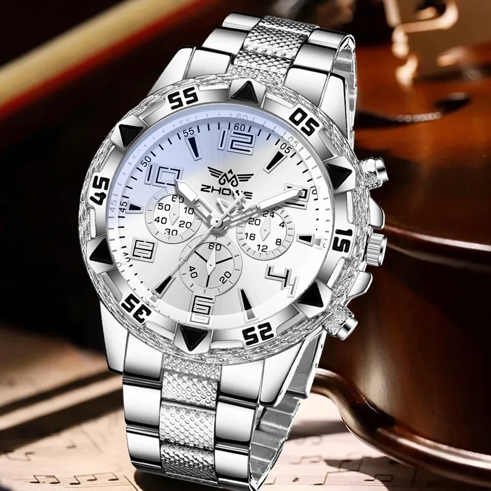 Men's Quartz Watch Set With Bracelet Necklace And Ring For Men_voghion.com
