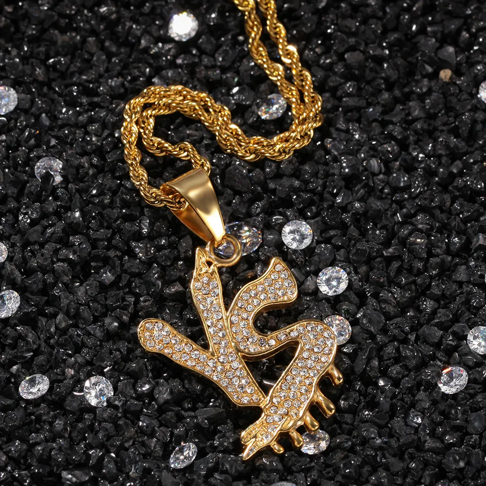 Personalisierte Gold Iced Out Herren VS Initialen Pedant Kubanische Kette Halskette Voller Diamant Hip Hop Schmuck Geschenke für_voghion.com