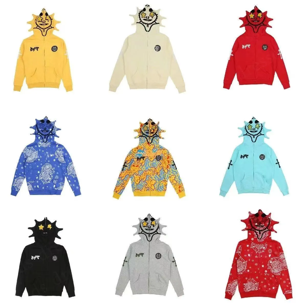 2024 Hot Fast Glo Gang Y2K Style Full-Zip High Street Inspired Hoodie With 3D Printed & Skull Design For Men Women -Bold_voghion.com