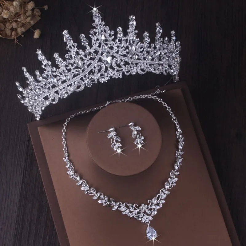 Upeat Sier-väriset kristallisetit, muoti tiaras-kruunukorvakorut, kaulakoru, naisten hääpukukorusetti_voghion.com